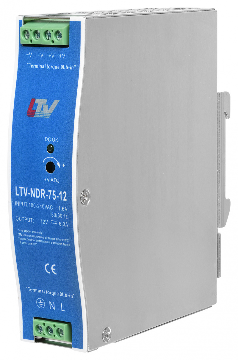 LTV-NDR-75-12, Блок питания 75 Вт 12 В на DIN рейку